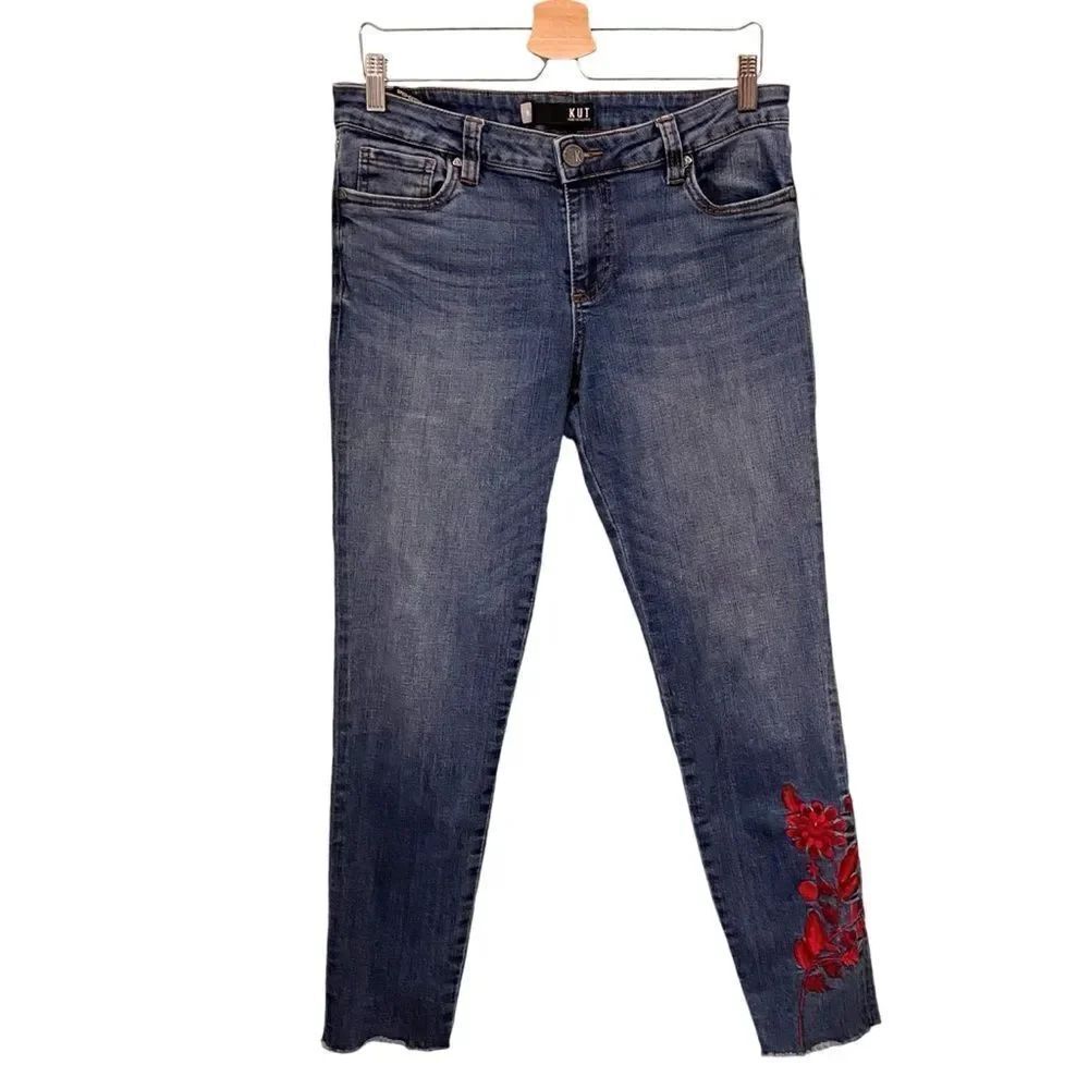 Kut From The Kloth Connie Embroidered Ankle Skinny Jeans in Size 10